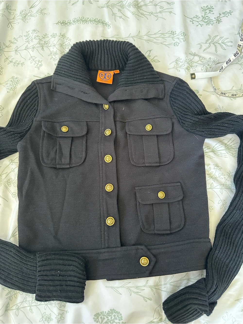 Tory Burch Black Knit Sweater with Orange Logo Tag